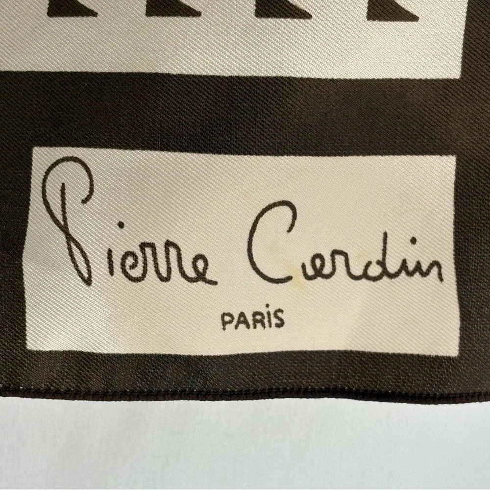 Pierre Cardin Paris Signature Brown & Cream Patterned Scarf Vintage 1980-1989