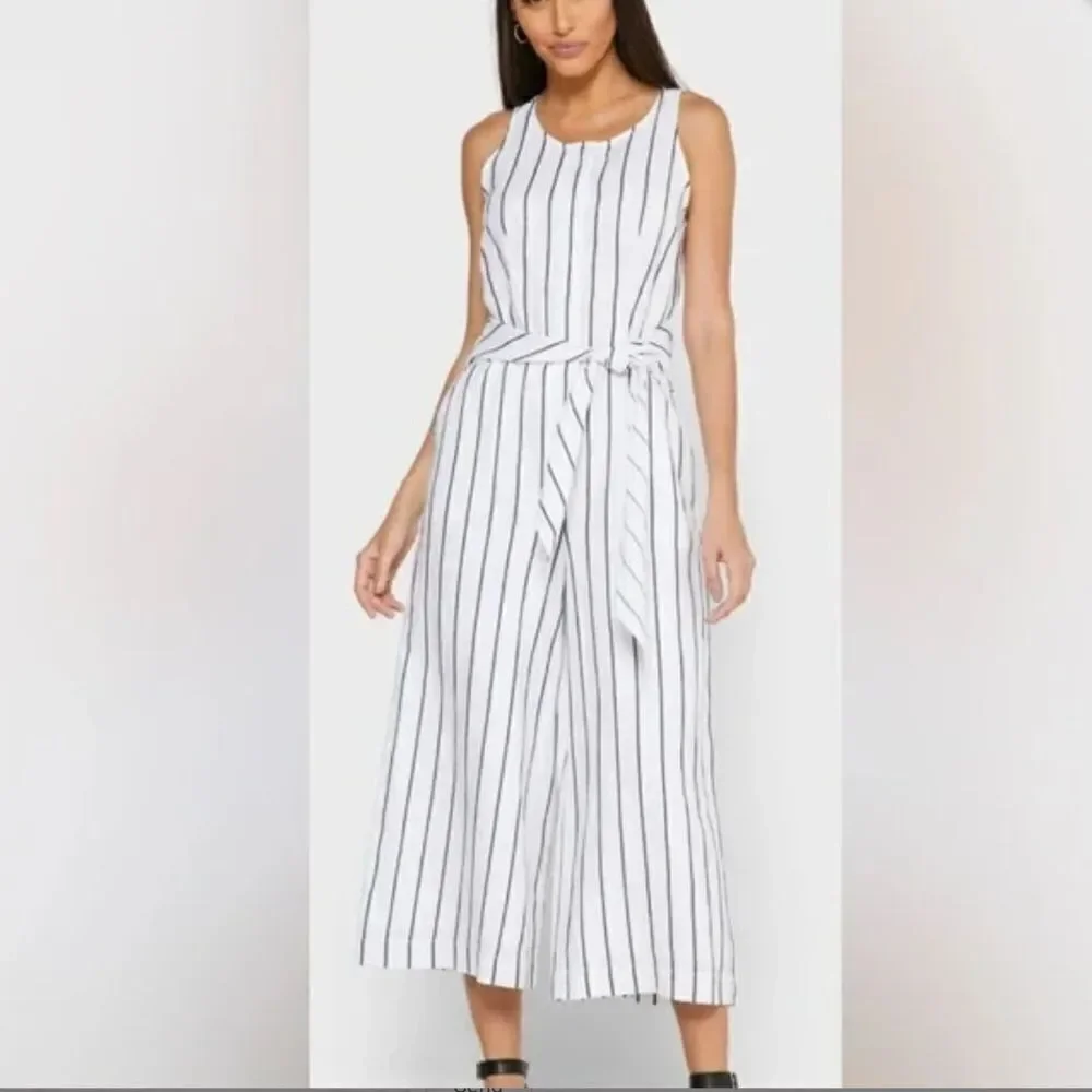 NWT Banana Republic white/black striped linen blend wide pant jumpsuit Small