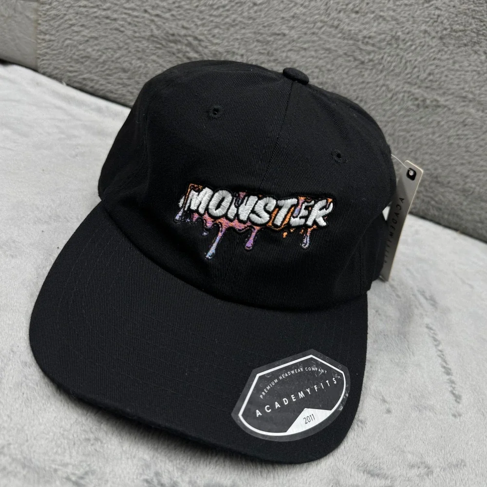 Academy Fits Monster Drip Hat Mens OSFM Black‎ New Embroidered Dad Cap Strapback