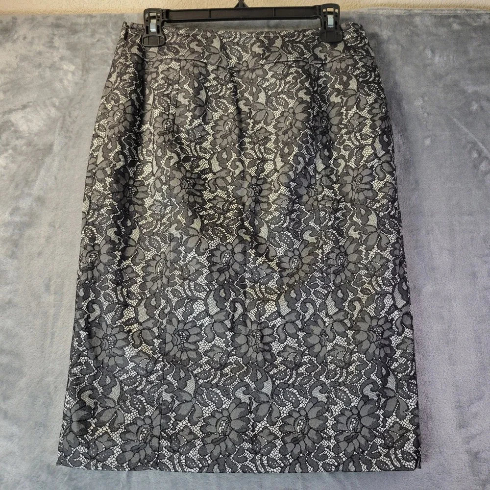 Worthington Women Lace Pencil Skirt 4 Black Stretch Lined‎ Office Dressy Classic