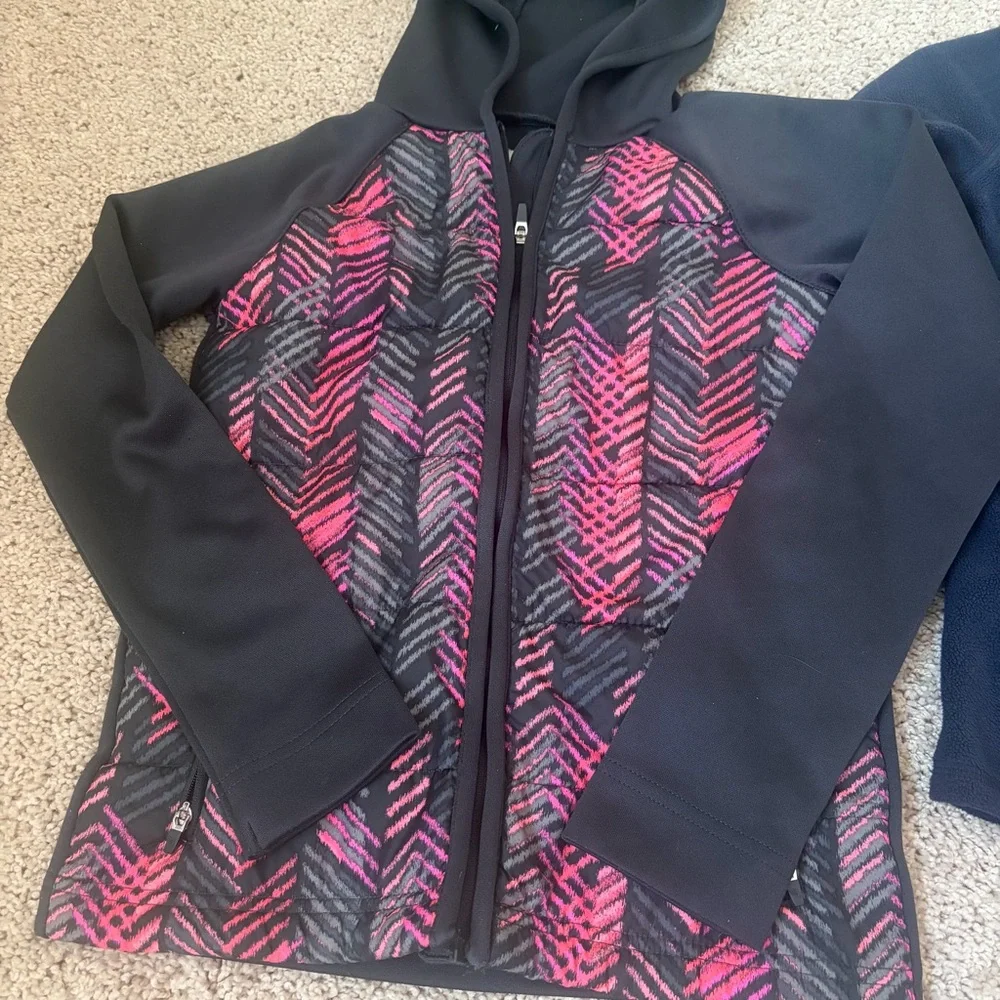 OshKosh B'gosh Gray and Pink pattern light jacket /hood and Navy fleece zip up