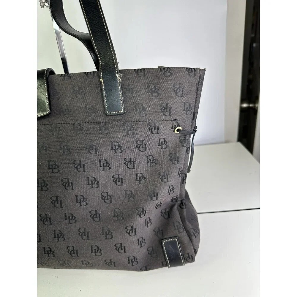 Dooney & Bourke Brown Black Monogram Canvas Shoulder Bag Purse Large