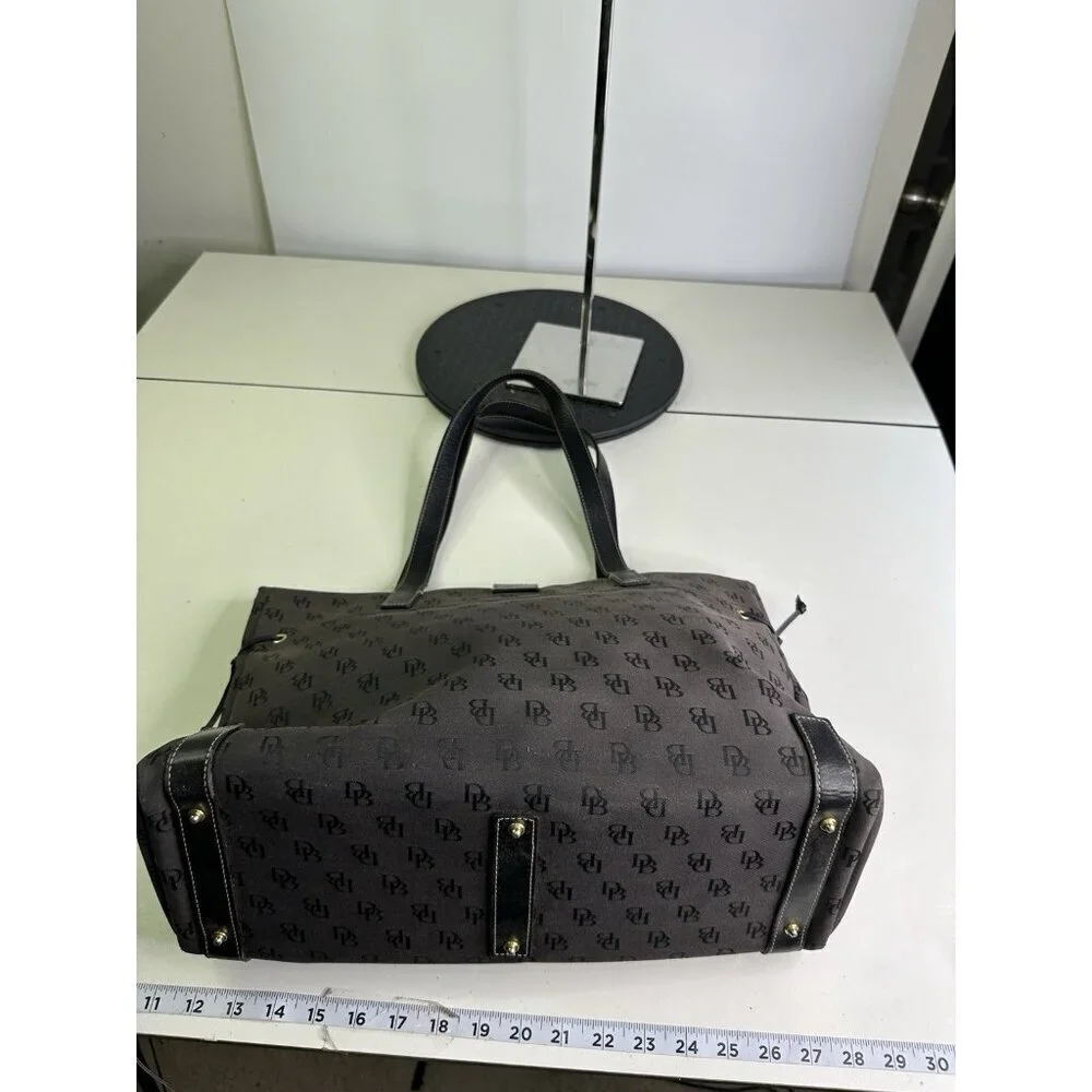 Dooney & Bourke Brown Black Monogram Canvas Shoulder Bag Purse Large