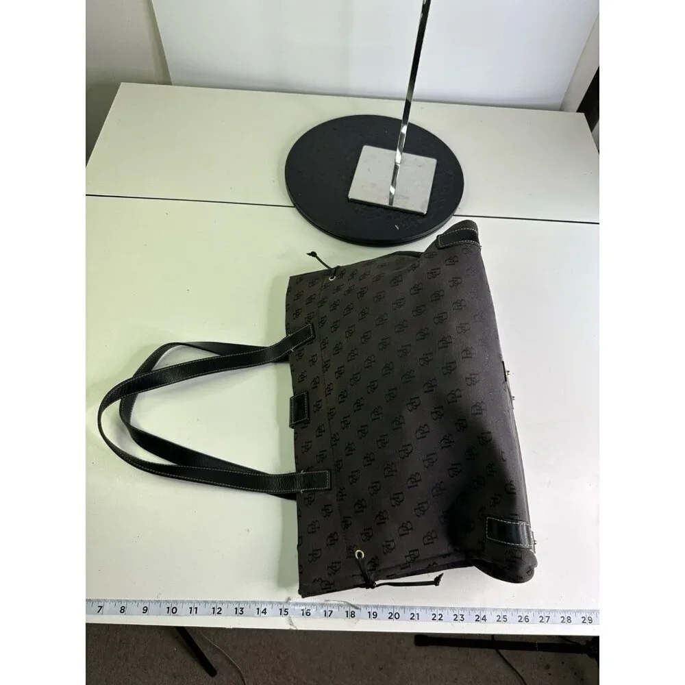 Dooney & Bourke Brown Black Monogram Canvas Shoulder Bag Purse Large