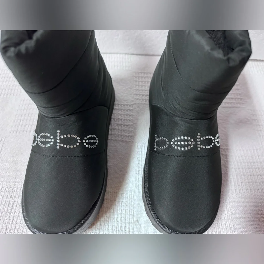 bebe Girls Black Puffer Winter Boots with Crystal Logo Sizes 1-2-3