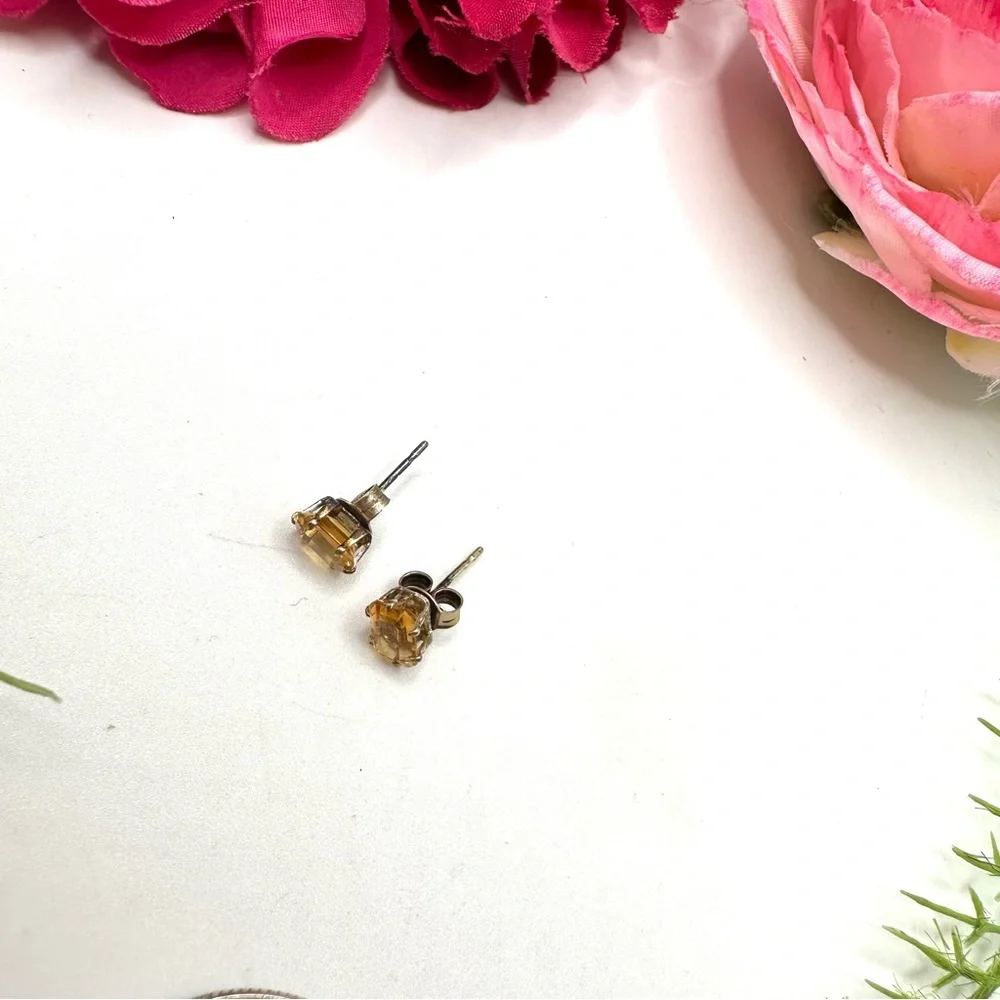 VINTAGE⚜️Citrine Crystal Sterling Silver Stud Earrings