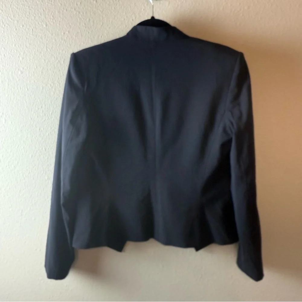 Theory Lanai Sevona Wool Crop Blazer Navy Blue Open Front Business Casual Sz 10