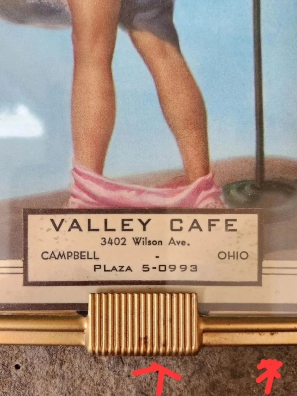 VTG 1955 Pin-Up Girl Calendar Thermometer Valley Cafe Campbell Ohio Peek-A-Boo