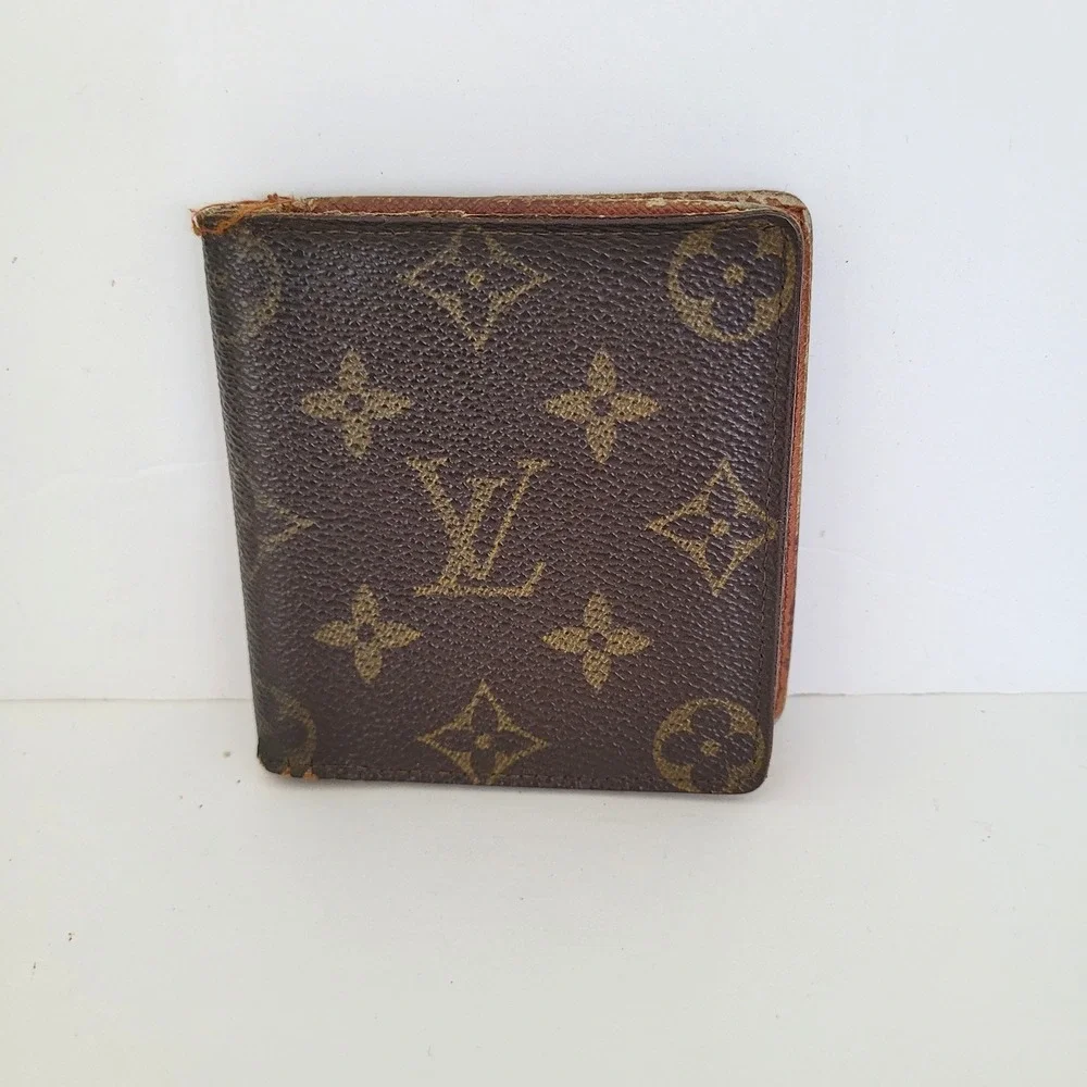 Louis Vuitton Monogram Bifold Wallet Brown Canvas ID Window France Vintage