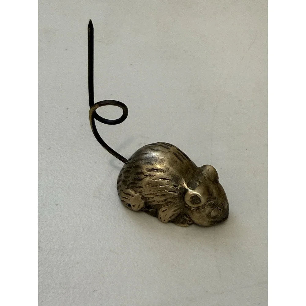 VTG MidCentury Modern Mice Solid Brass Paperweight Message Ring Receipt Holder