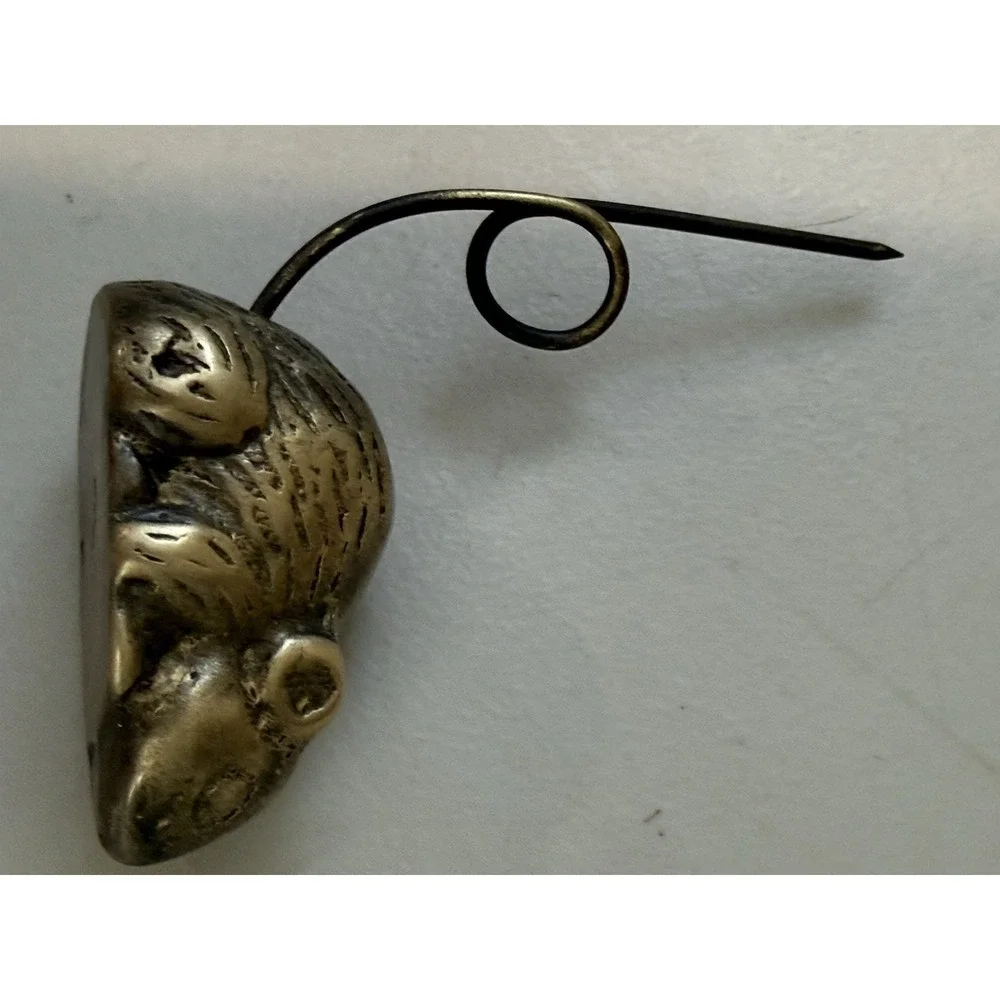 VTG MidCentury Modern Mice Solid Brass Paperweight Message Ring Receipt Holder