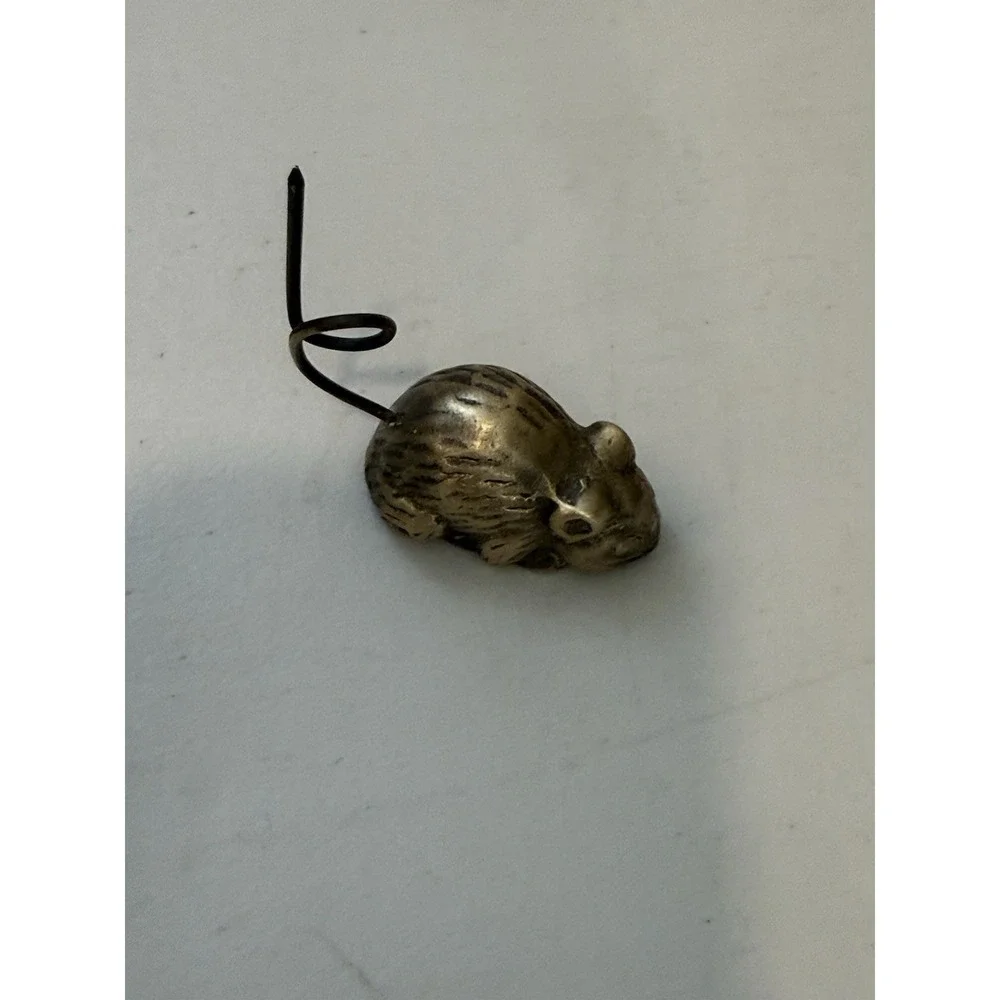 VTG MidCentury Modern Mice Solid Brass Paperweight Message Ring Receipt Holder