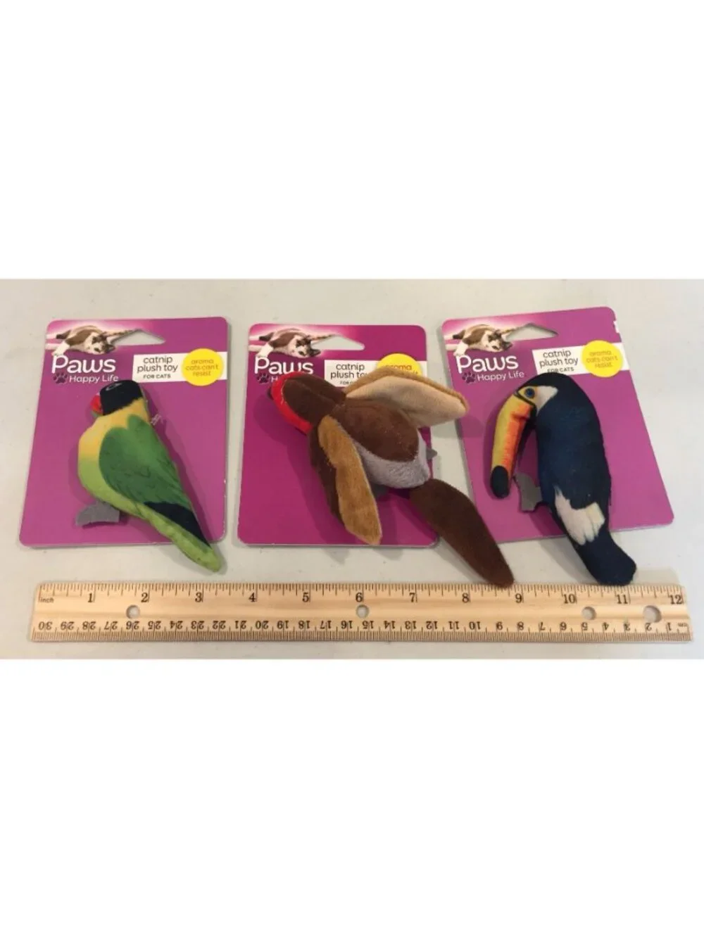Paws Happy Life Red Head Bird Parrot Toucan Catnip Plush Cat Toys Set of 3