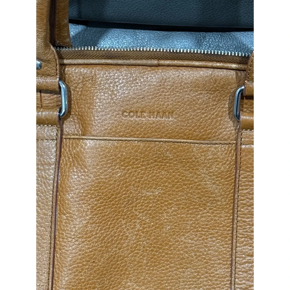 Cole Haan Tan Pebbled Leather Briefcase Laptop Bag Messenger Shoulder Strap