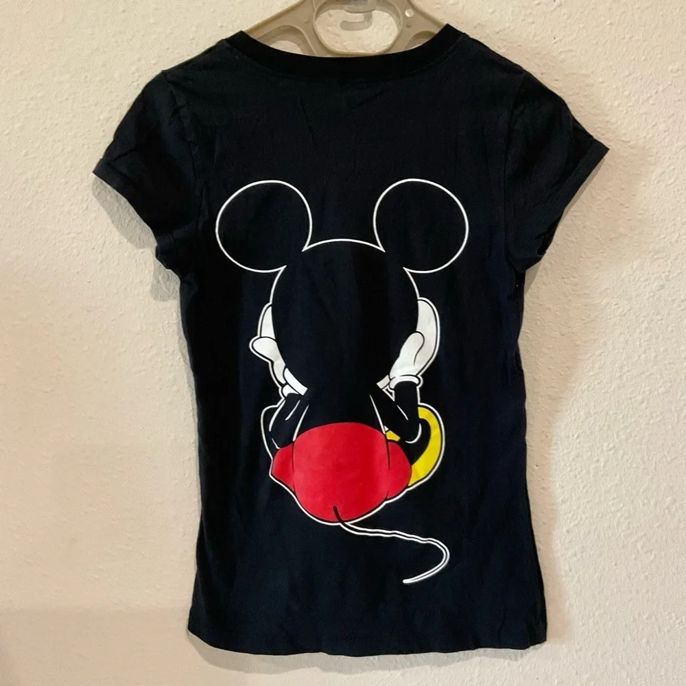 Disney Mickey Mouse T-Shirt Black Double Sided Graphic Cap Sleeve Girl’s Size M