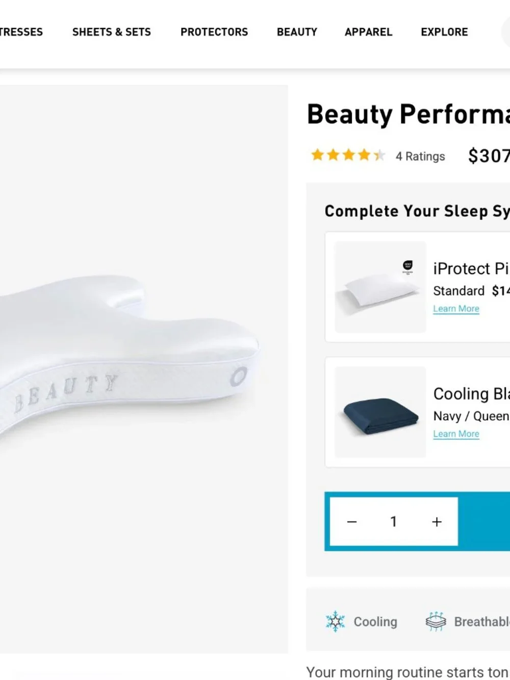 NWT bedgear Beauty Performance Pillow Hyper Silk