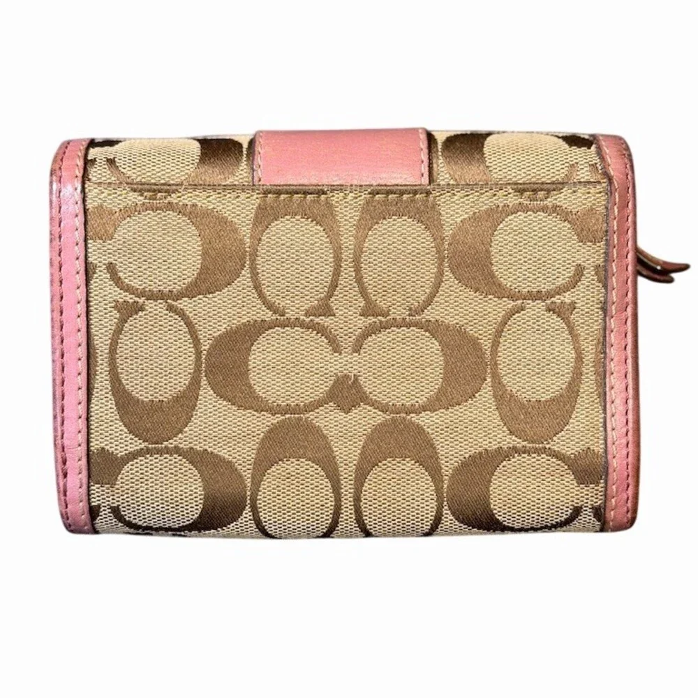 Coach Signature Monogram Pink and Tan Wallet