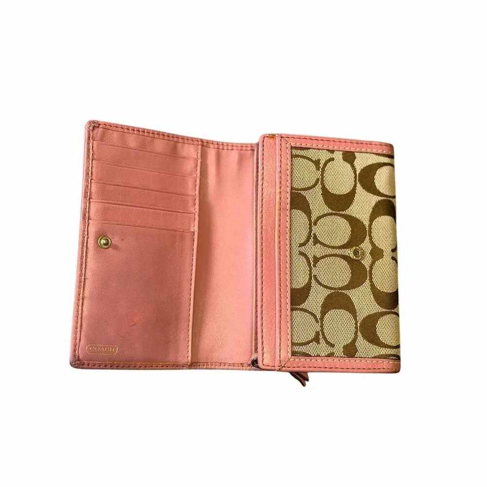 Coach Signature Monogram Pink and Tan Wallet