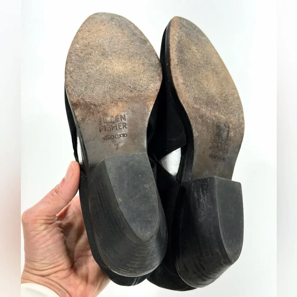 Eileen Fisher Black Suede Leather stretch bootie 7