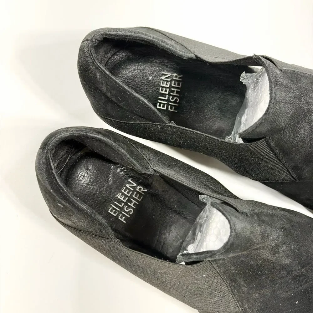 Eileen Fisher Black Suede Leather stretch bootie 7