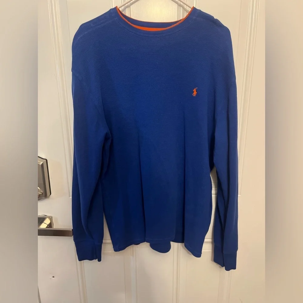 Polo Ralph Lauren Royal Waffle-knit long-sleeve Crew with orange trim XXL