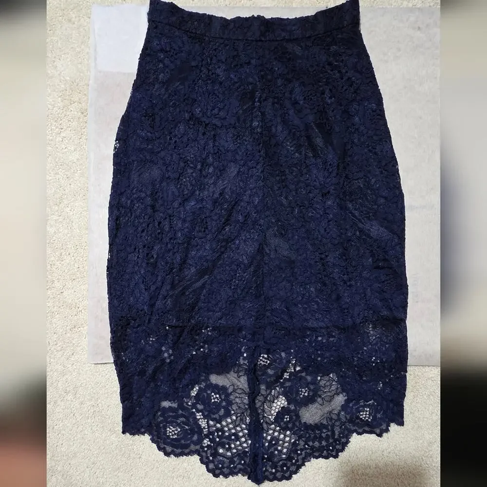 Wayf Midnight Blue Lace Midi Skirt Size Large