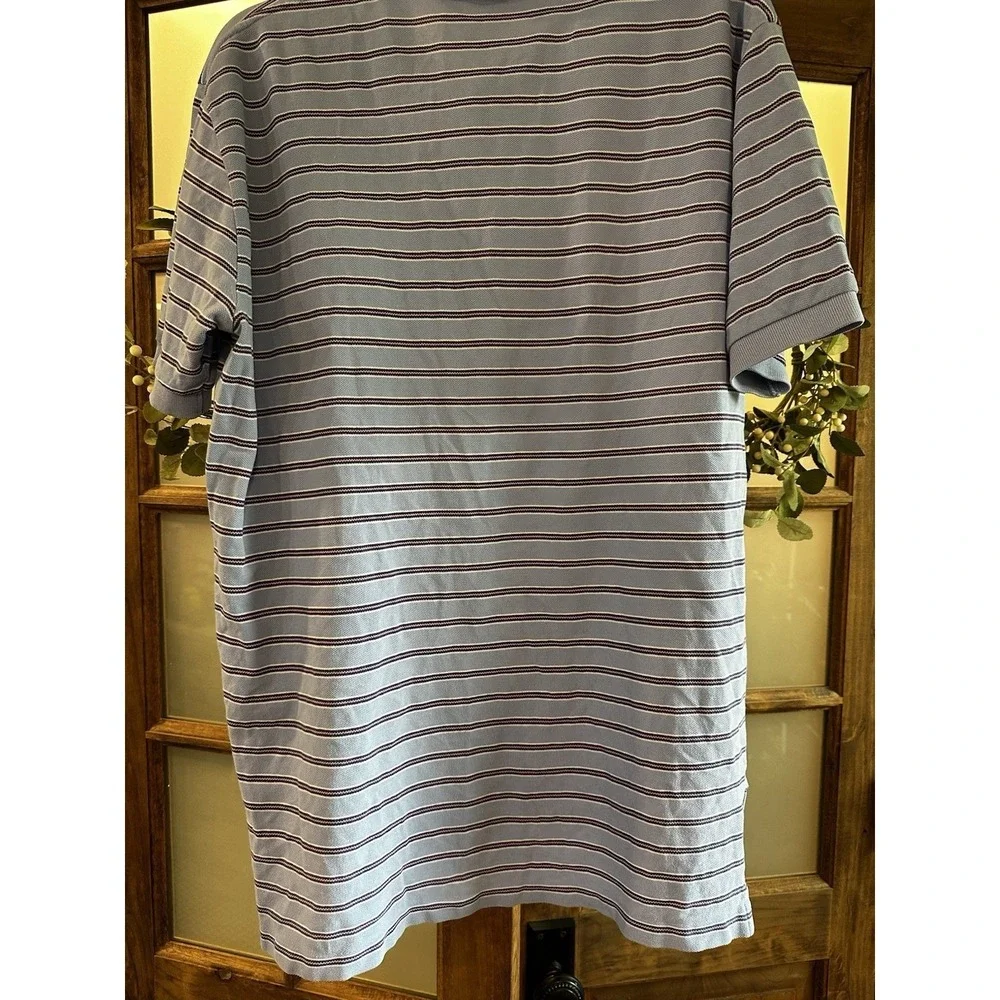 Polo‎ Ralph Lauren Polo Shirt Mens L Blue Striped Short Sleeve Pique Cotton Pony