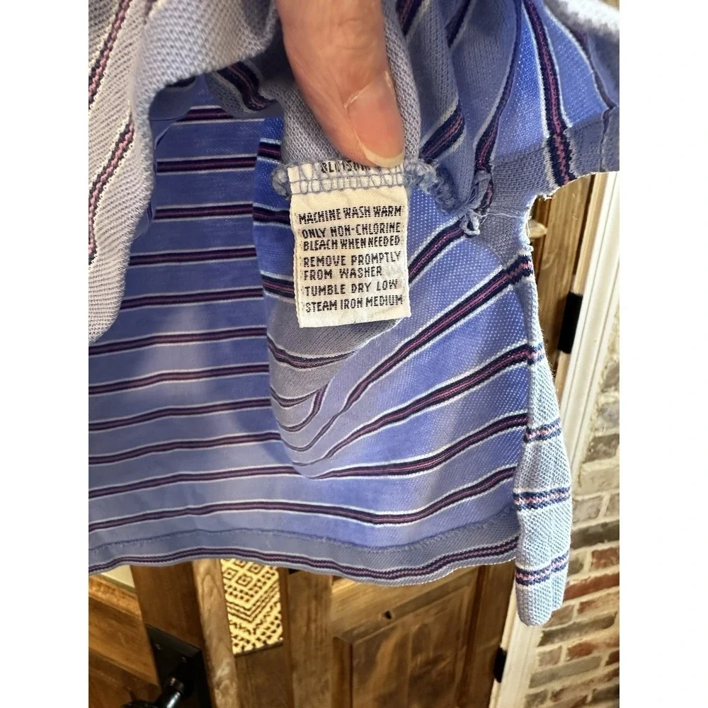 Polo‎ Ralph Lauren Polo Shirt Mens L Blue Striped Short Sleeve Pique Cotton Pony