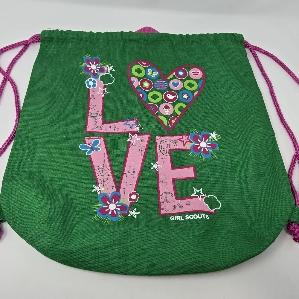 GIRL SCOUTS LOT OF 2 TOTE BAG & BACKPACK GREEN & PINK COTTON BLEND BRIDGING GIFT