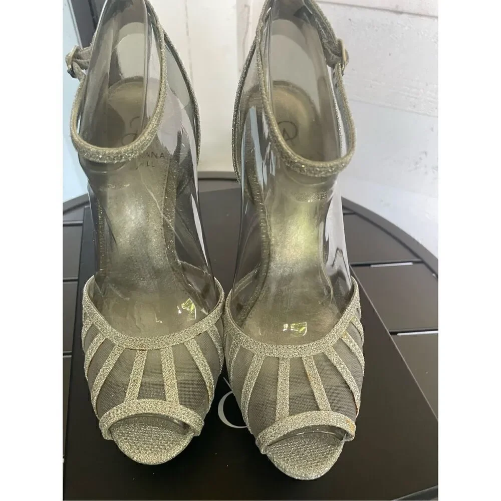 Adrianna Papell Silver Peep Toe Mesh Platform Heels Metallic Size 9M