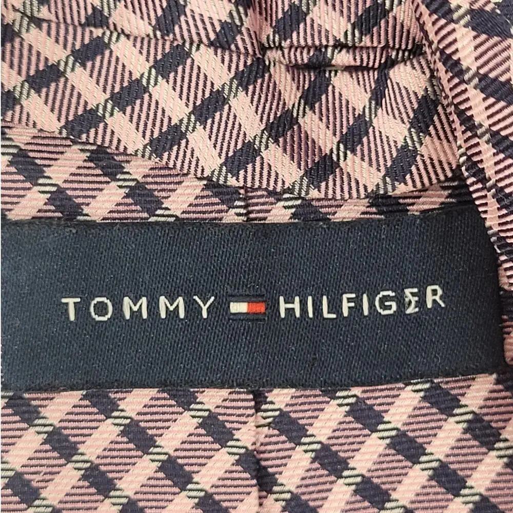 Tommy Hilfiger Necktie‎ Gift Silk Gingham Plaid Pink Black Mens Classic Tie