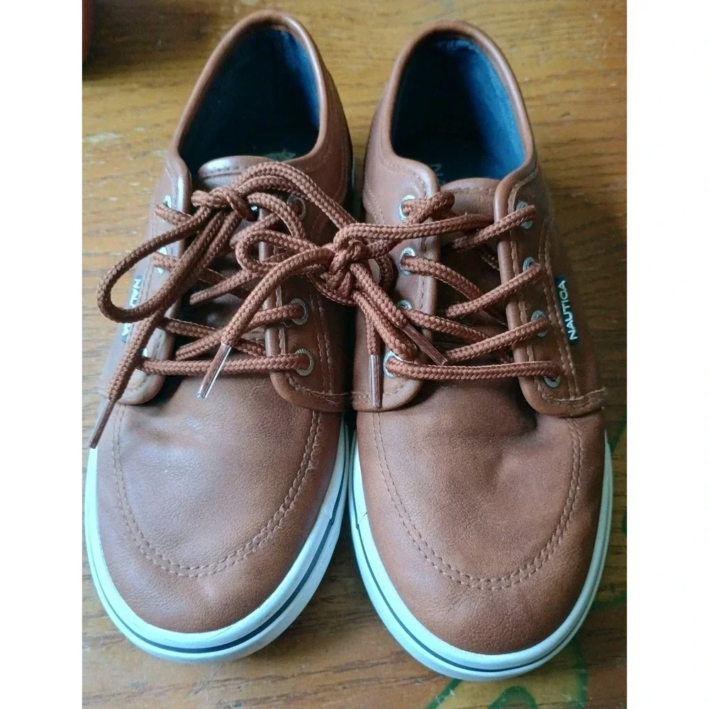 Nautica Boys Moulouya Brown Leather‎ Casual Shoes Sneakers Size 3