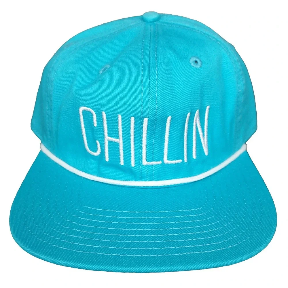 Chillin Snapback Rope Hat Cap Stash Pocket on Side Panel‎ Cyan Blue White New