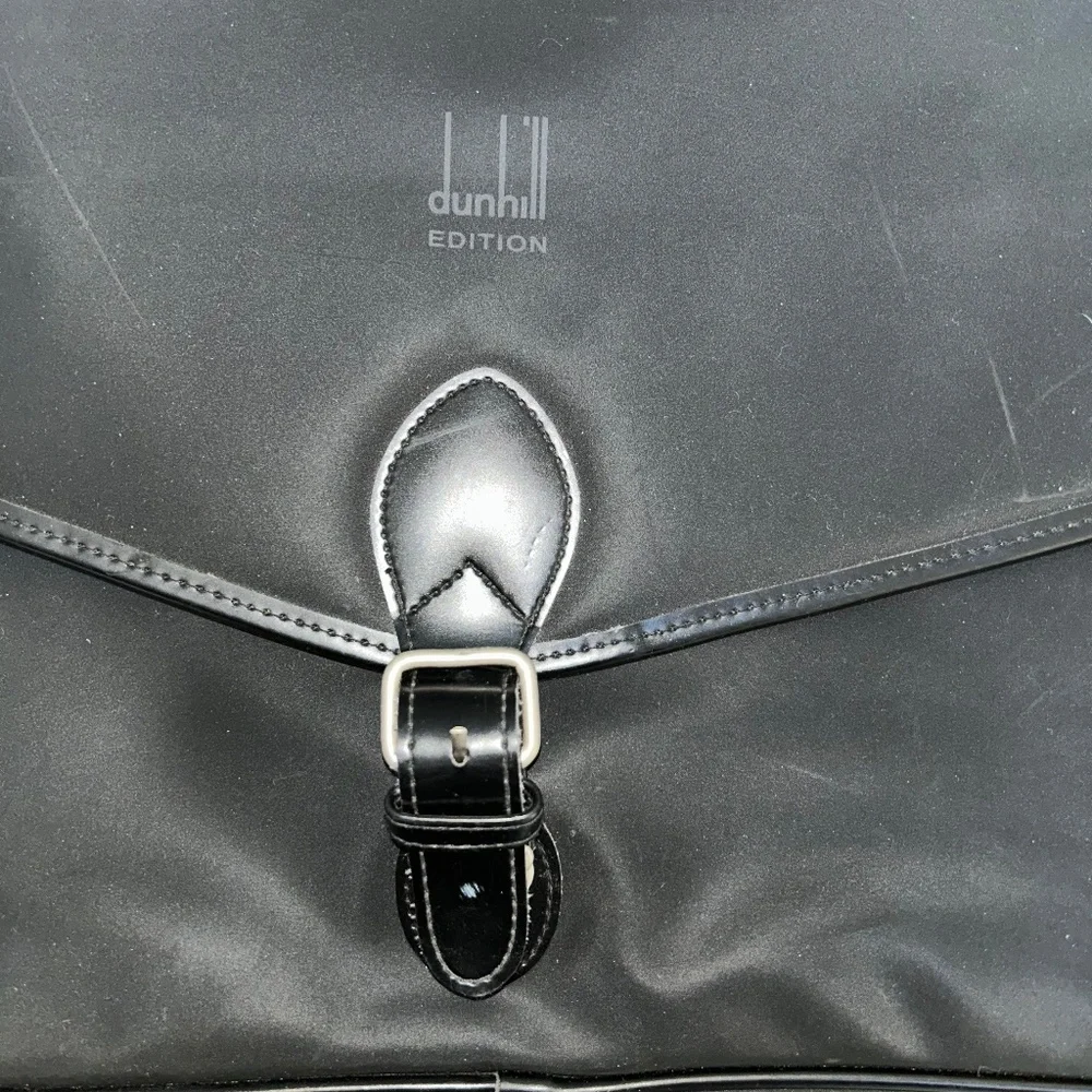 dunhill black leather trim nylon top handle briefcase bag