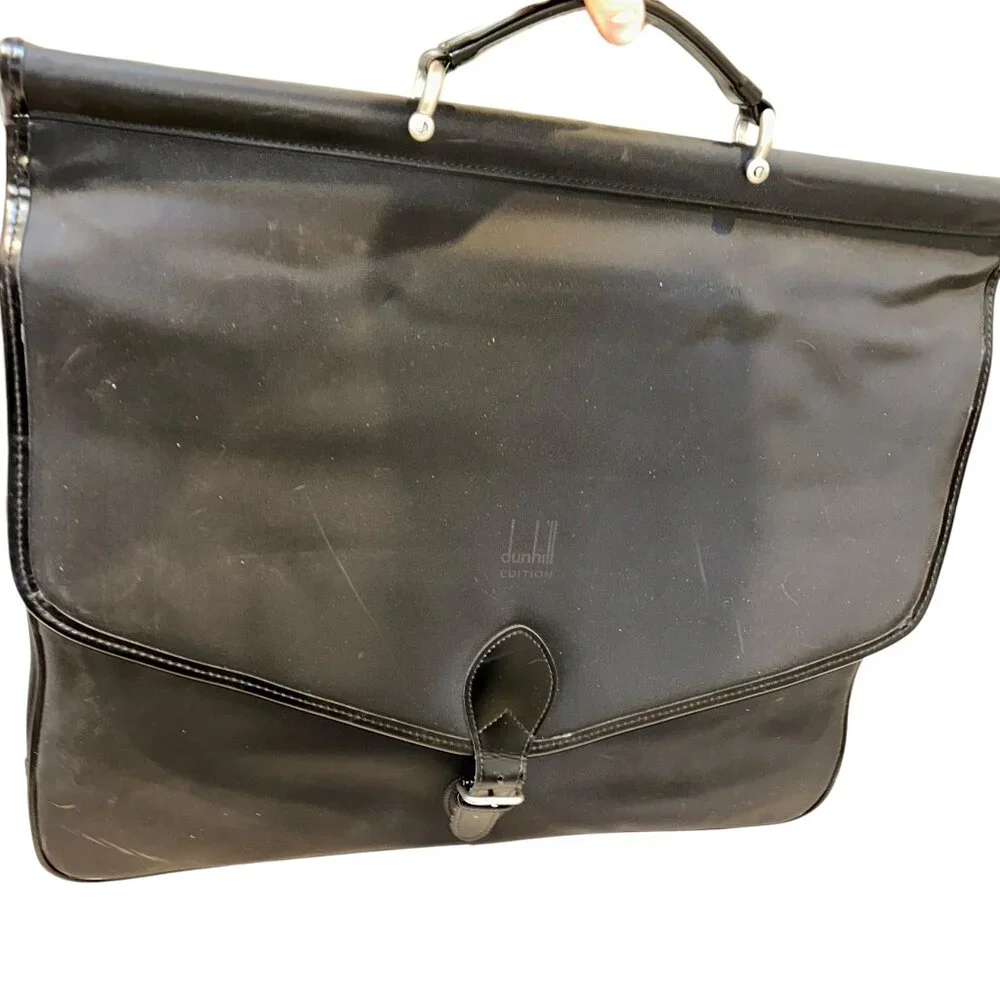 dunhill black leather trim nylon top handle briefcase bag