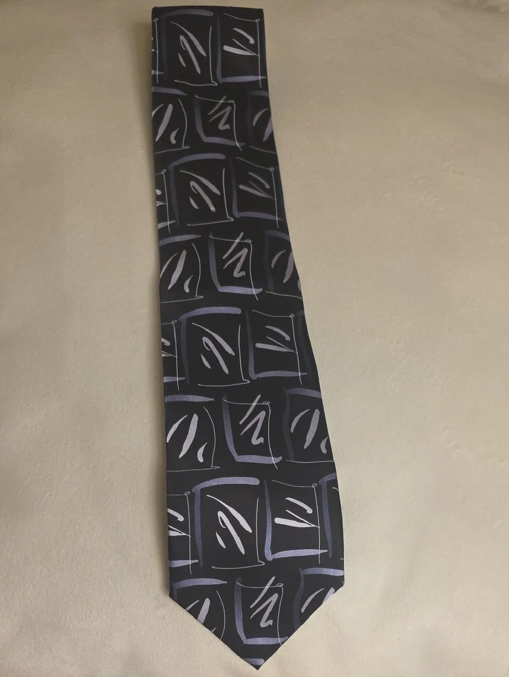 J. Garcia Silk Black Tie with Silver-Geometric Accents 3.5 Inches Wide