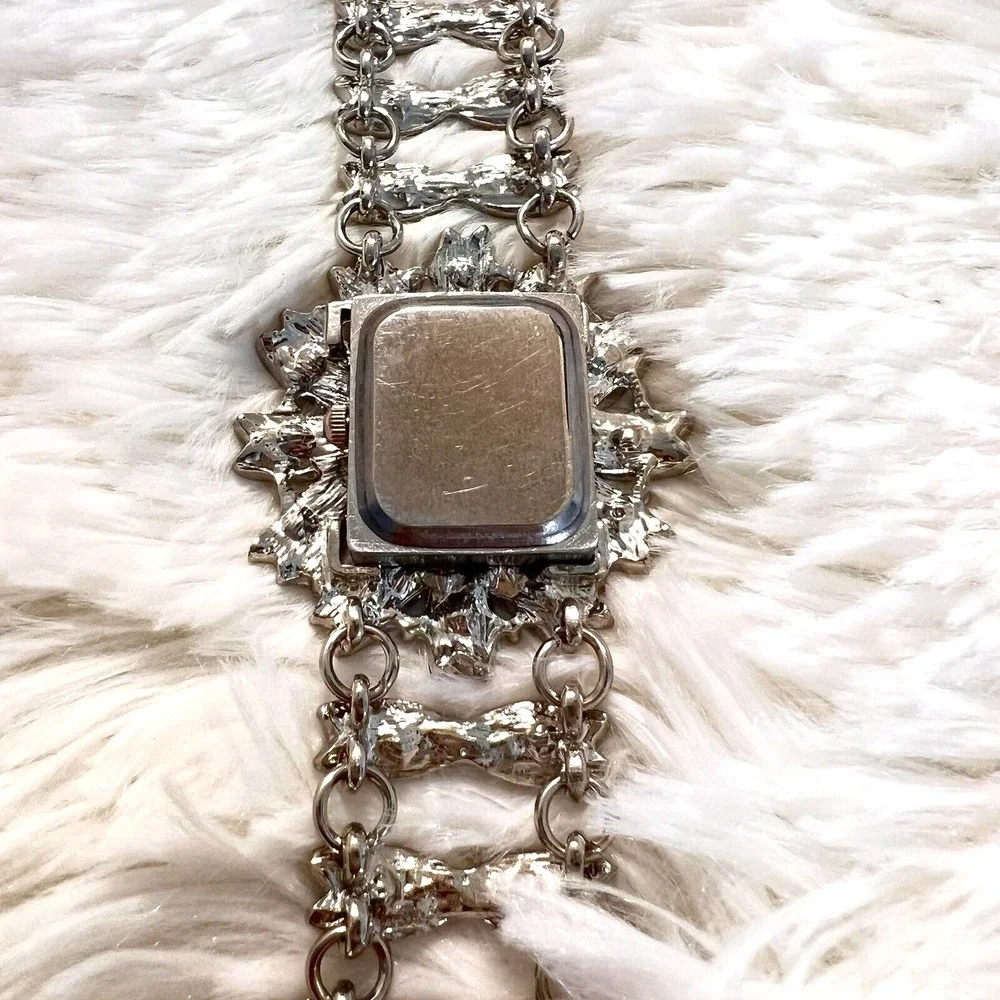 Women's Watch Floral‎ Brown/Black Silver Tone Bracelet Wristwatch 6.5 in