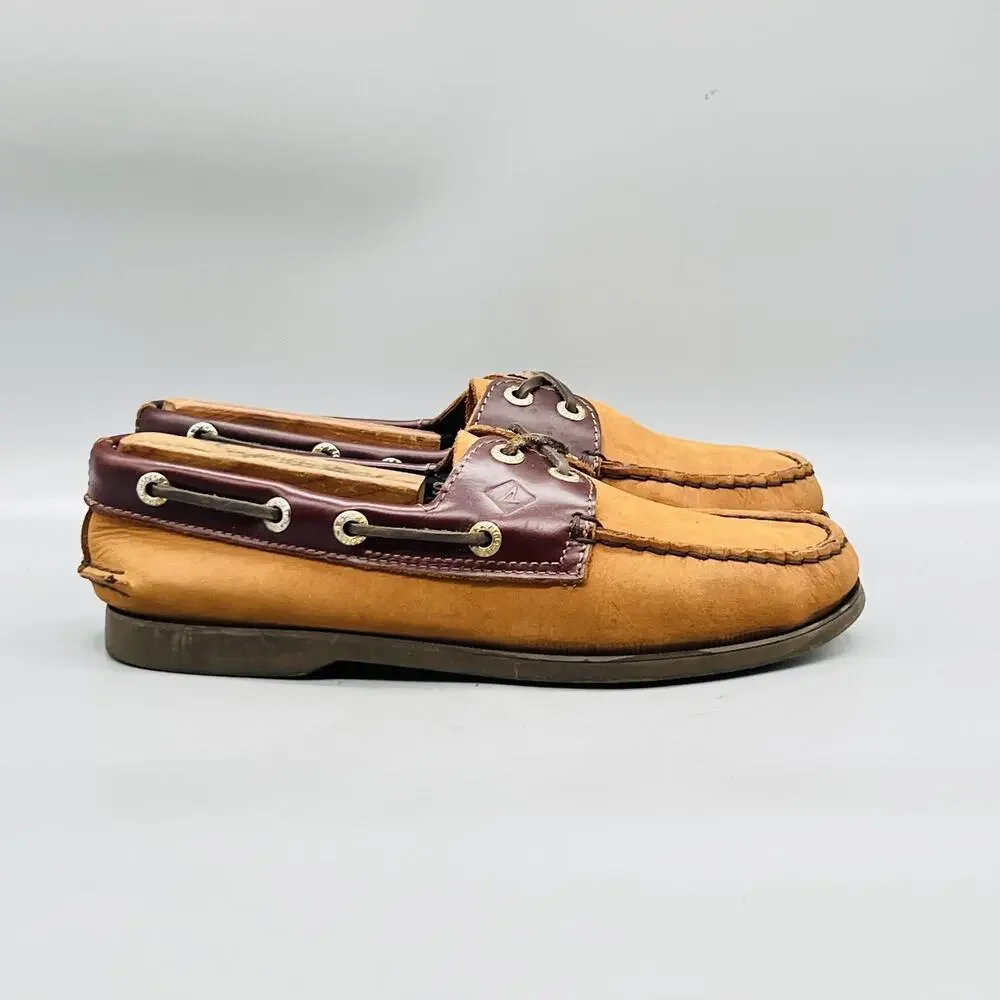 Sperry Shoes Mens 9 Brown Nubuck Leather Top Sider Boat Moc Toe Casual Comfort