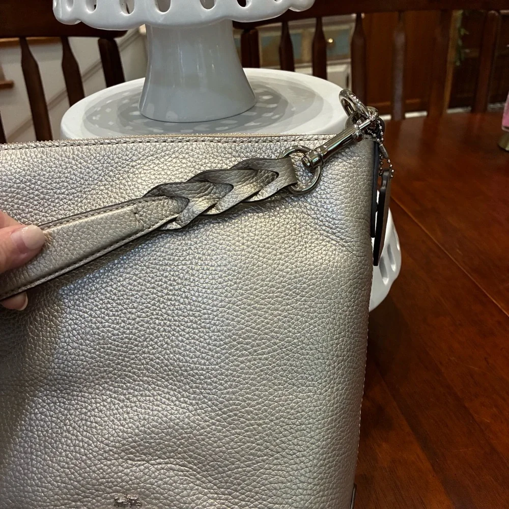 Coach Mini Abby Duffel Metallic Silver Pebbled Leather Crossbody