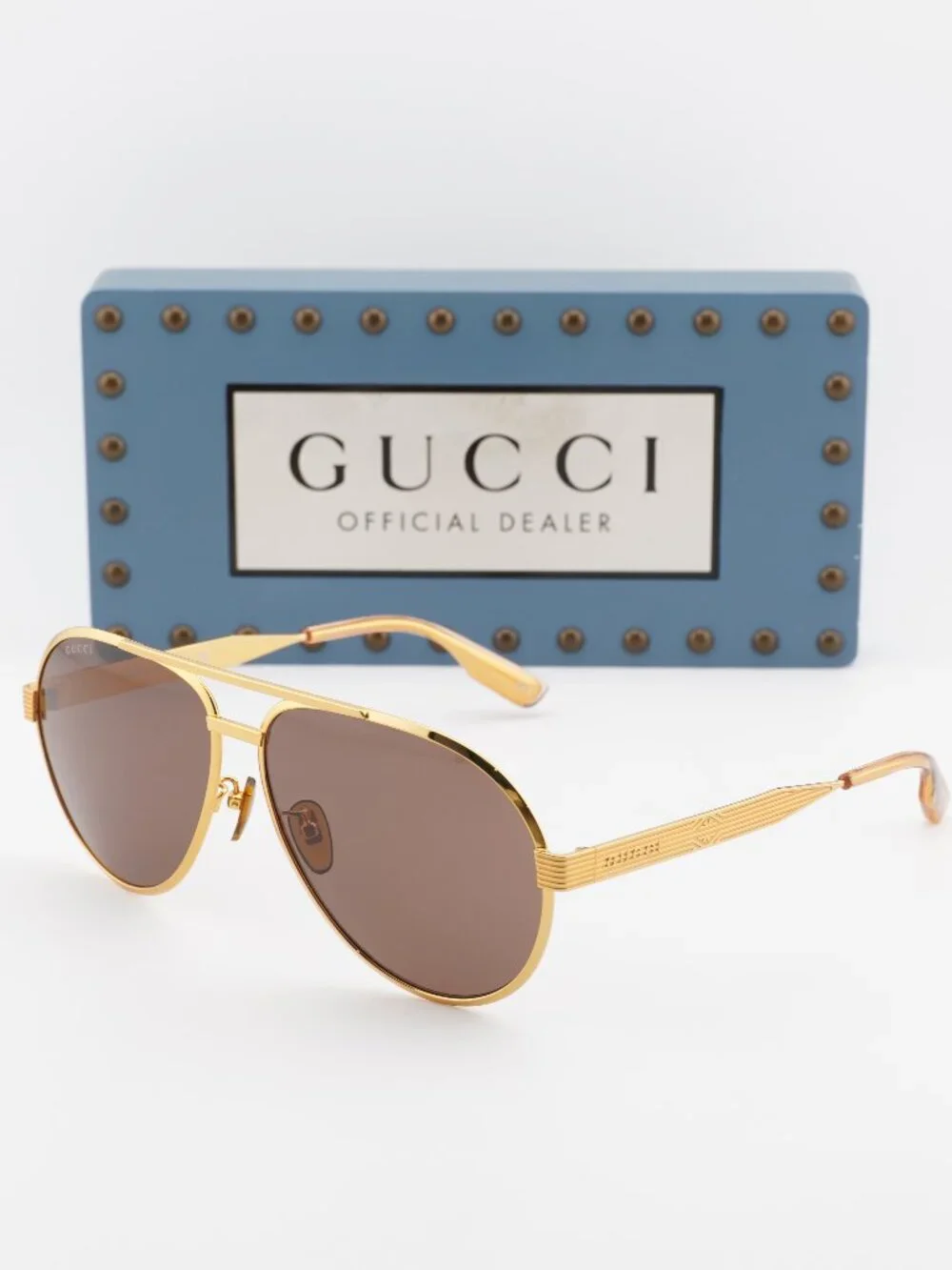Gucci GG1513S 002 Aviator Sunglasses - Yellow Gold\Brown
