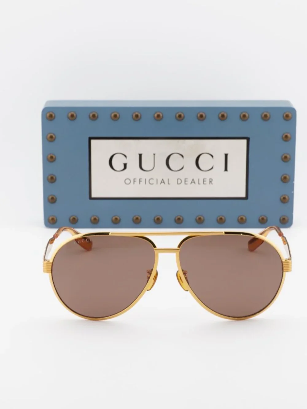 Gucci GG1513S 002 Aviator Sunglasses - Yellow Gold\Brown