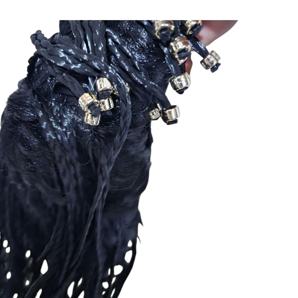 Black Braided And Beaded Hair Wig