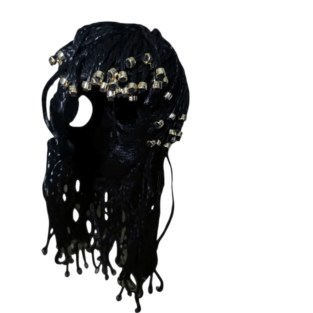 Black Braided And Beaded Hair Wig