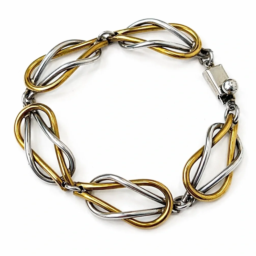 Taxco Mexico 925 Sterling Silver & Latón Infinity Link Bracelet Vintage 7”