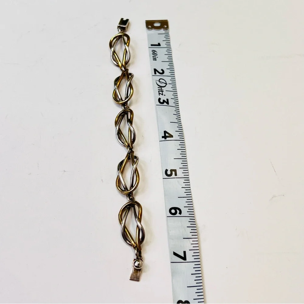 Taxco Mexico 925 Sterling Silver & Latón Infinity Link Bracelet Vintage 7”