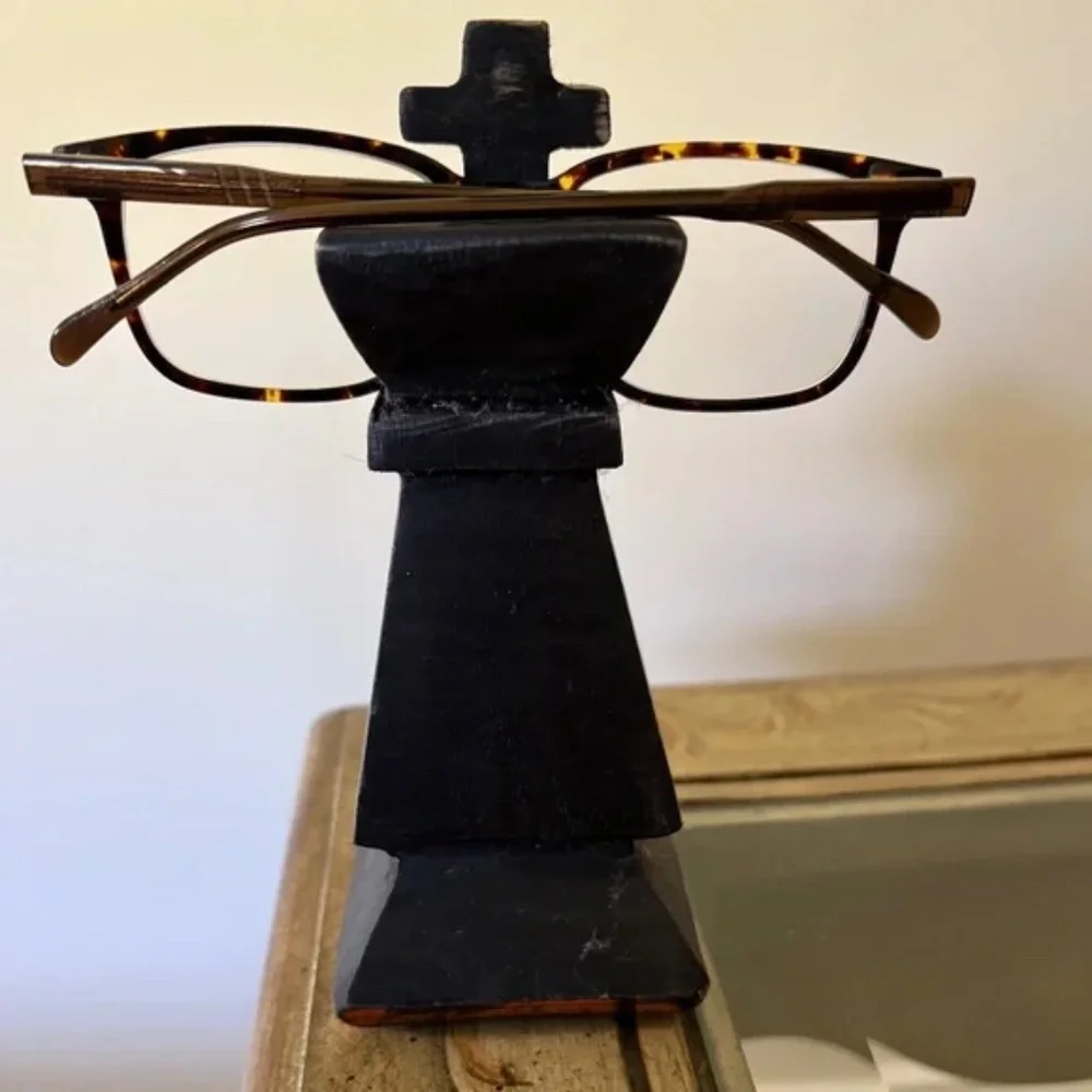 eyeglass holder Black wooden tower stand