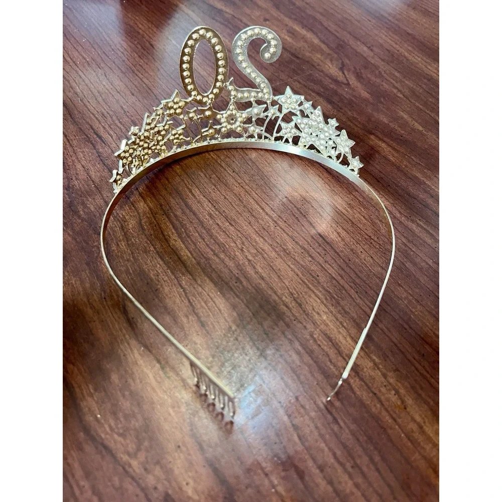 20‎ Year Birthday-Work Anniversary Celebrate Crown Gold Rhinestone & Stars