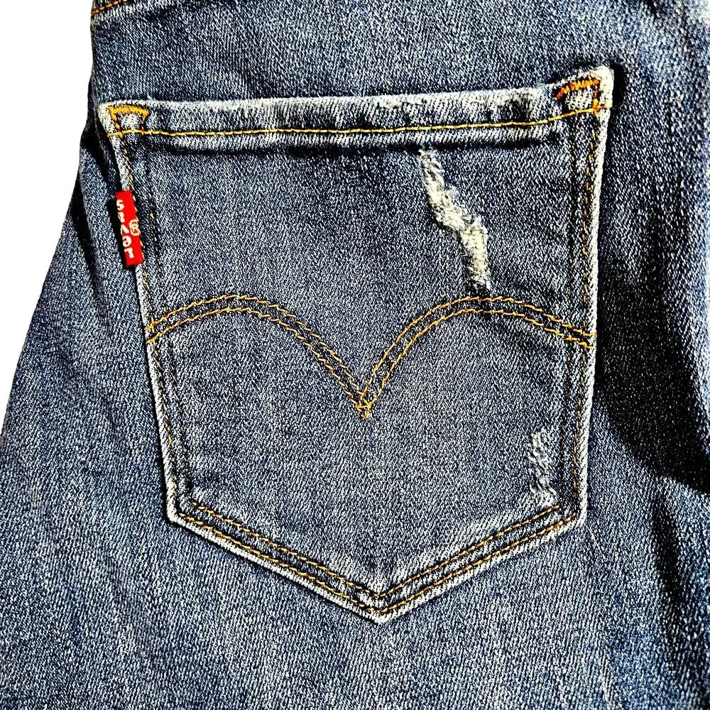 Levi's 721‎ Distressed Mid-Rise Skinny Jeans 25x23 Custom Make or Break Blue