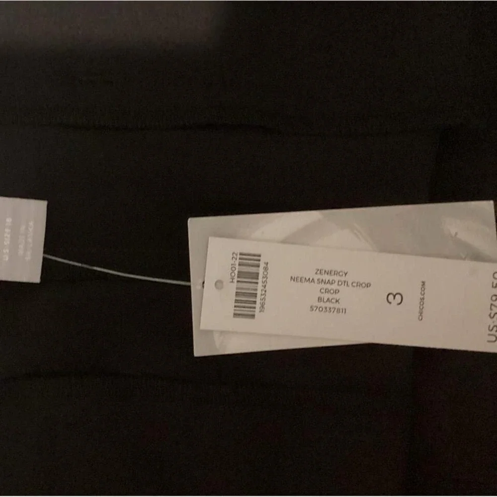NWT Chico's ZENERGY black neema crop snaps Polished Cotton‎ ankle pants size 16