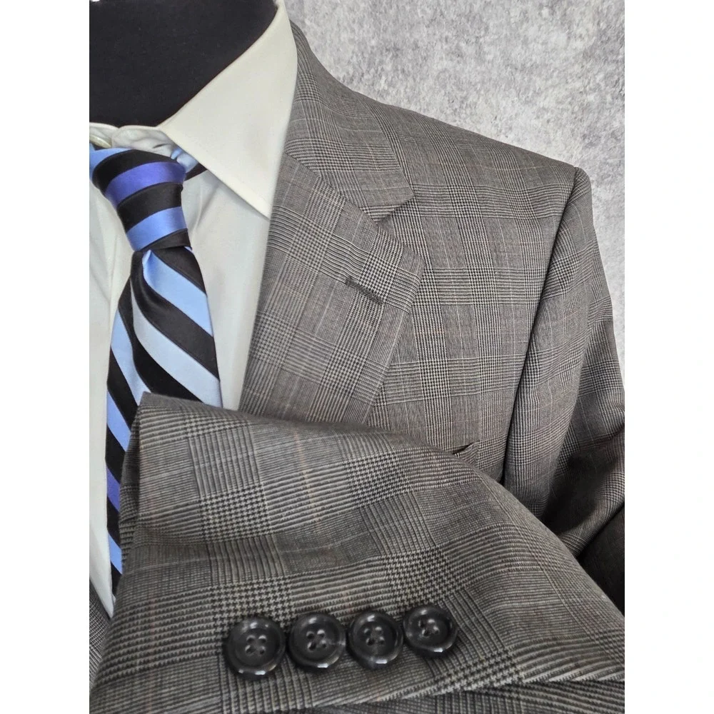 Jos A Bank Blazer Jacket Mens 40R Gray Sports Coat 2 Buttons‎ Wool Glenplaid